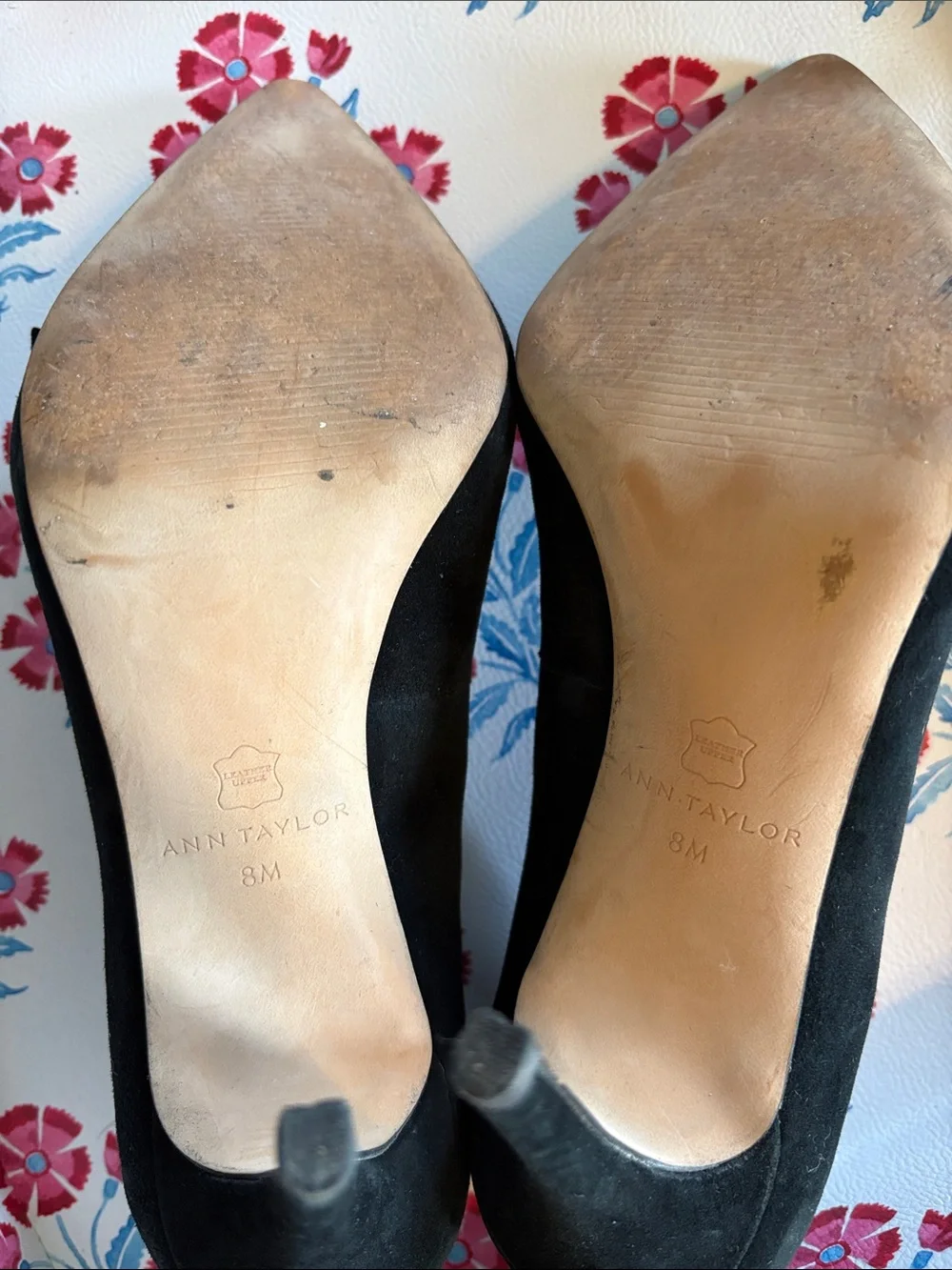 Ann Taylor Black Suede Pointed-Toe Bow Pumps
